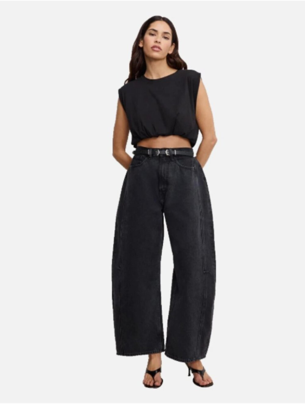 Good American Extreme Barrel Jeans Black Size 8/29 NWT High Rise Bowed Wide Leg - Picture 6 of 13